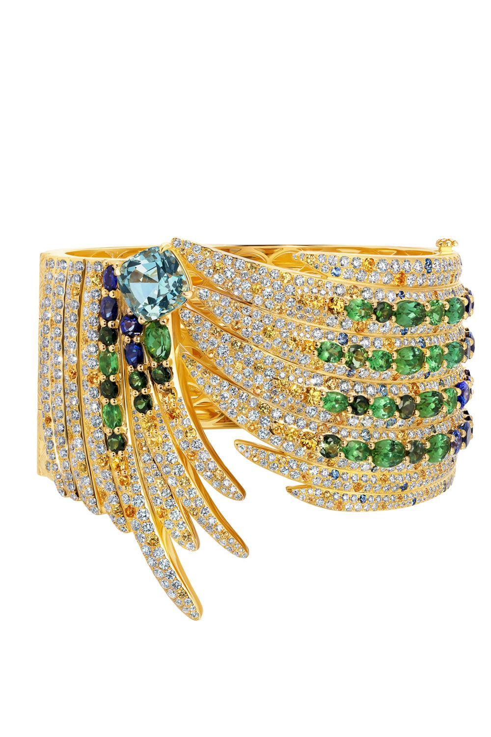 Aquamarine Pássaro Cuff Bracelet-YELLOW GOLD-JEWELRYFINE JEWELBRACELET O-GRAZIELA