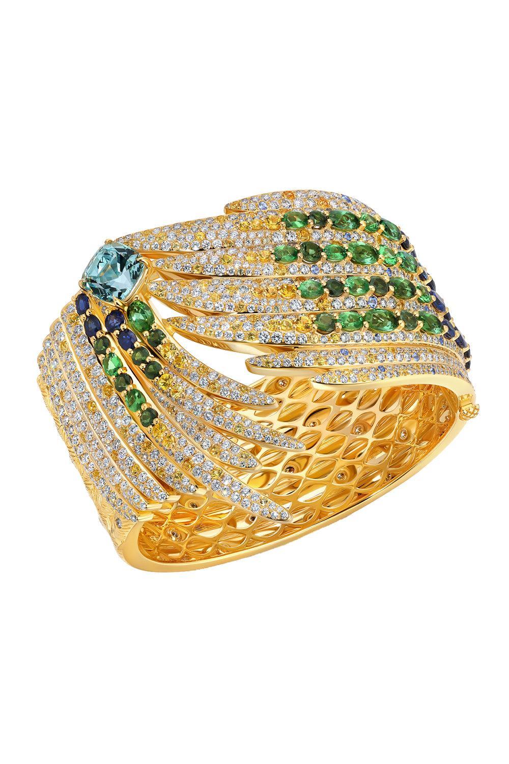 Aquamarine Pássaro Cuff Bracelet-YELLOW GOLD-JEWELRYFINE JEWELBRACELET O-GRAZIELA