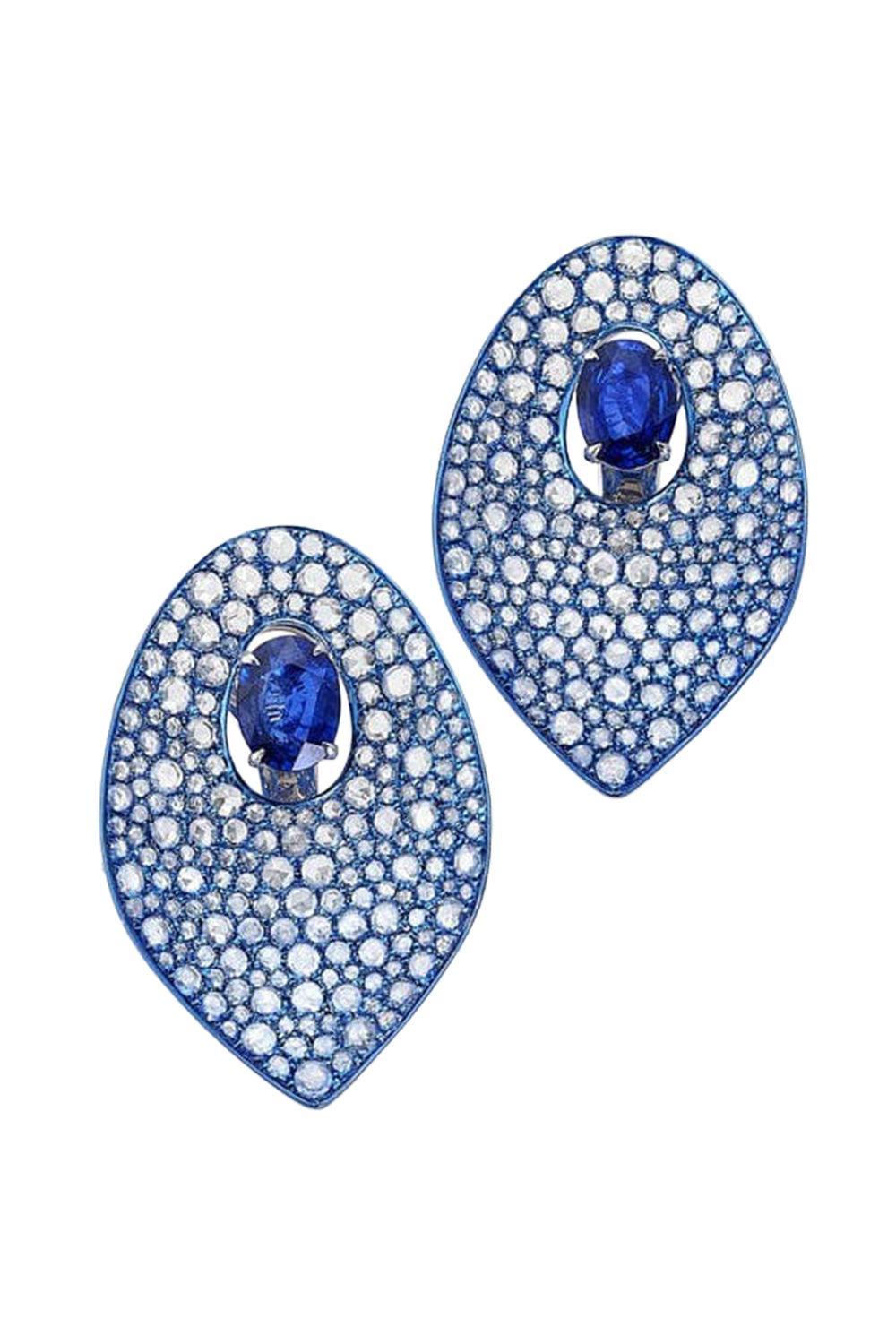 Blue Rhodium and Sapphire Diamond Earrings-WHITE GOLD-JEWELRYFINE JEWELEARRING-GRAZIELA