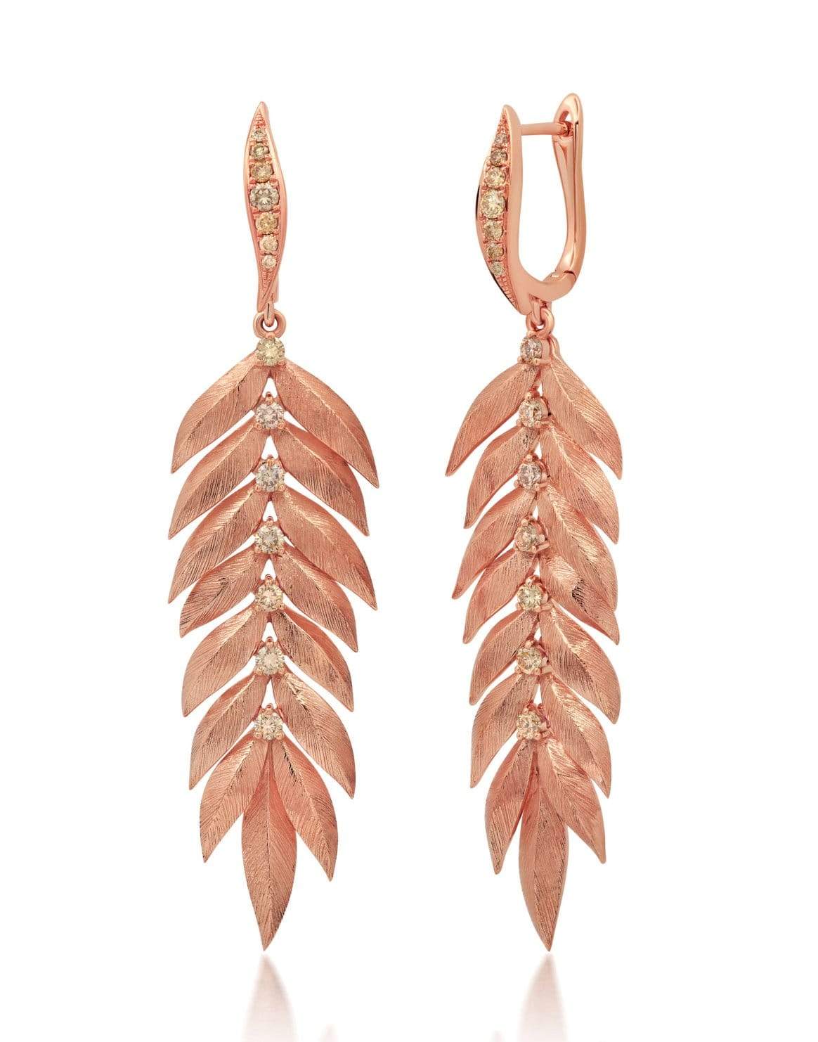 GRAZIELA-Champagne Diamond Folha Drop Earrings-ROSE GOLD