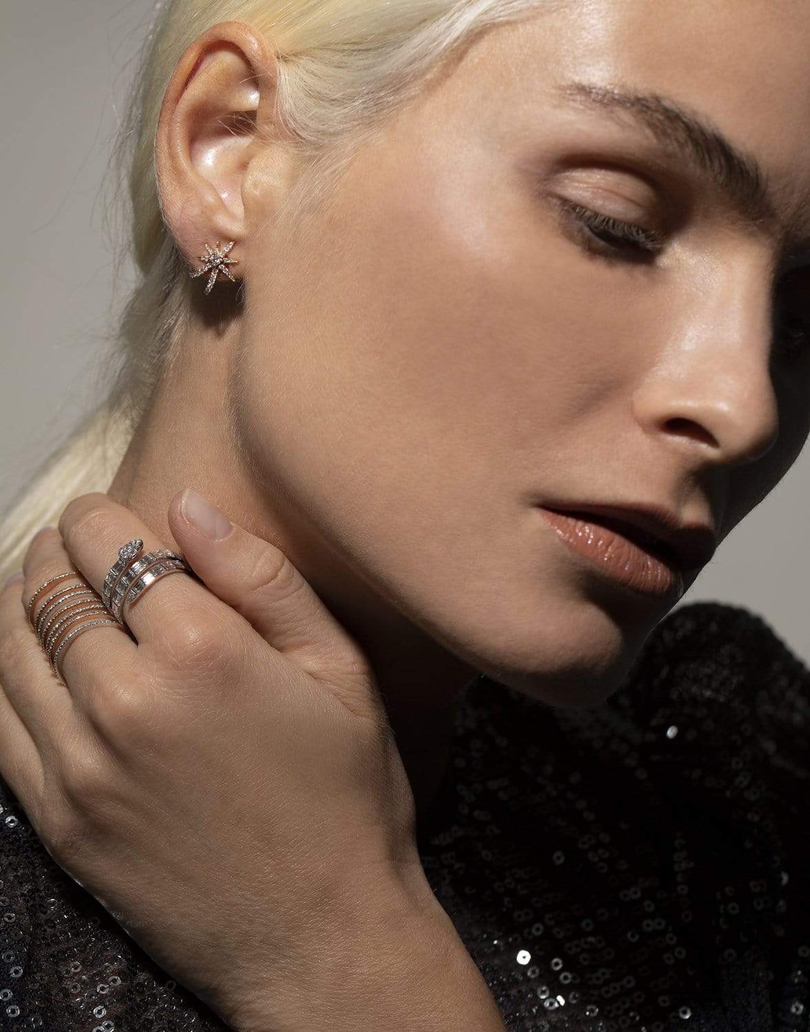 GRAZIELA-Diamond Starburst Ear Cuffs-ROSE GOLD