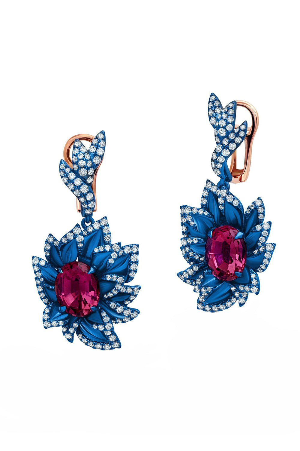 GRAZIELA-Rubellite Diamond Lily Earrings-ROSE GOLD