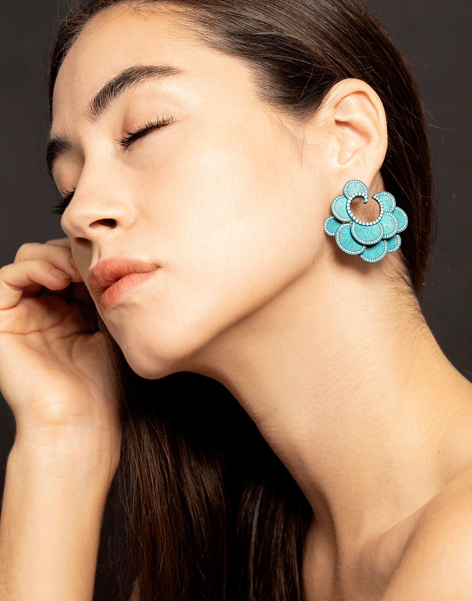 GRAZIELA-Diamond Scalloped Titanium Earrings-TITANIUM