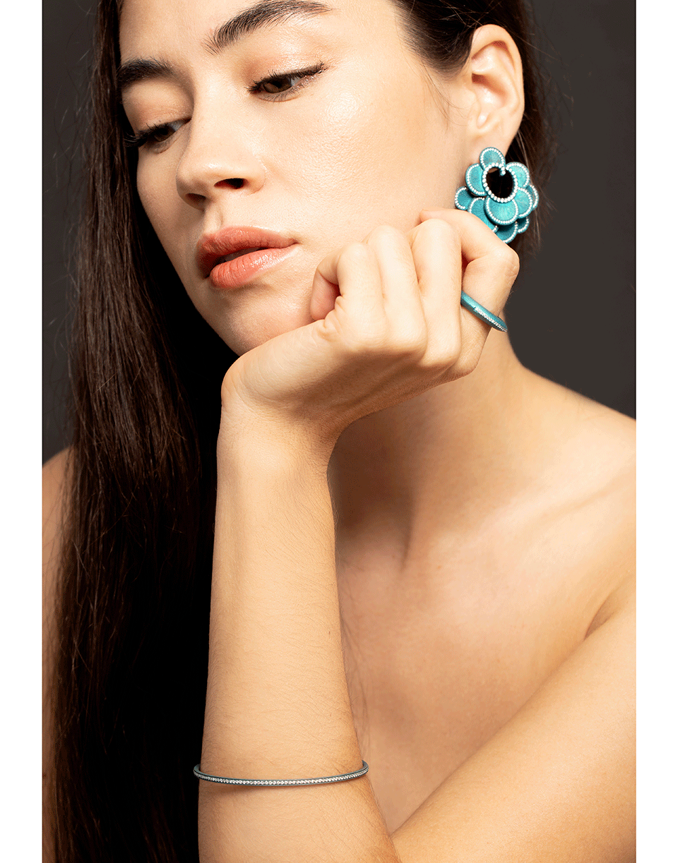 GRAZIELA-Diamond Scalloped Titanium Earrings-TITANIUM