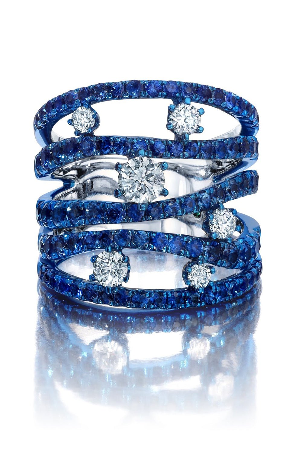 Blue Sapphire Rhodium Rio Cage Ring JEWELRYFINE JEWELRING GRAZIELA   