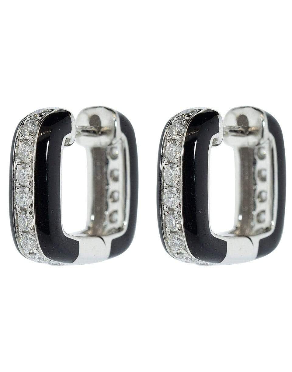 GRAZIELA-Black Enamel and Diamond Huggies-WHITE GOLD