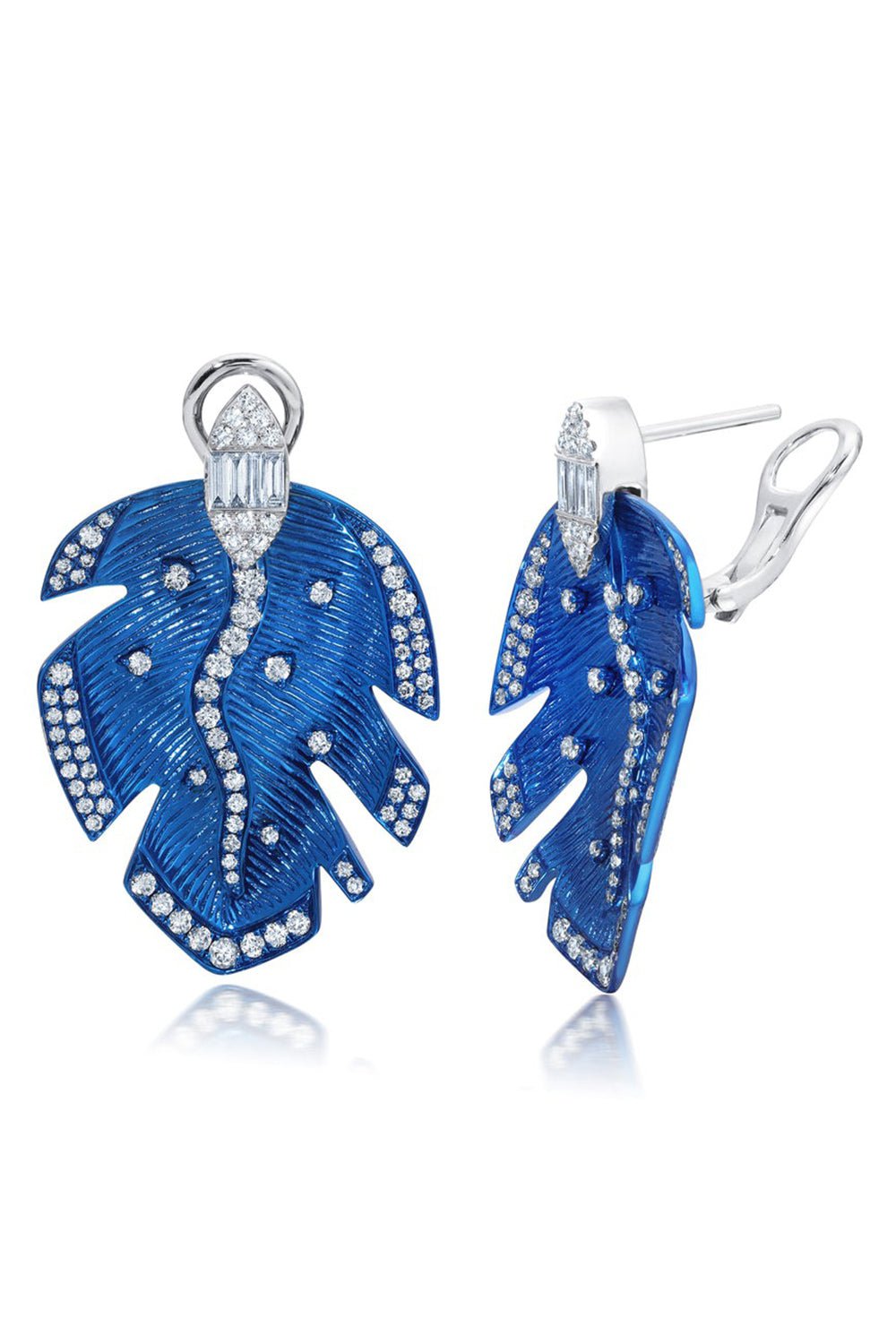 GRAZIELA-Blue Rhodium Diamond Folha Earrings-WHITE GOLD