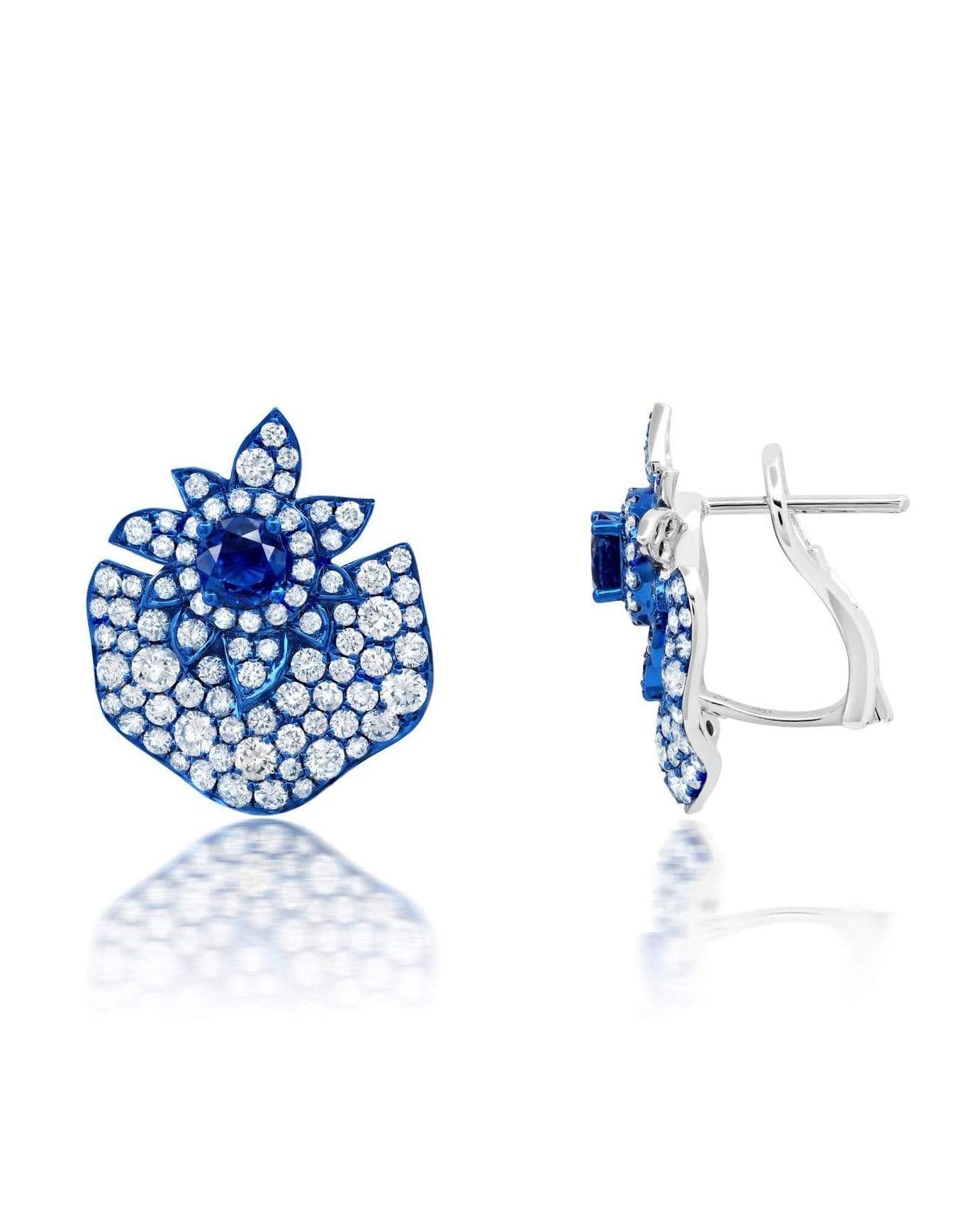 GRAZIELA-Blue Sapphire and Diamond Folha Earrings-WHITE GOLD