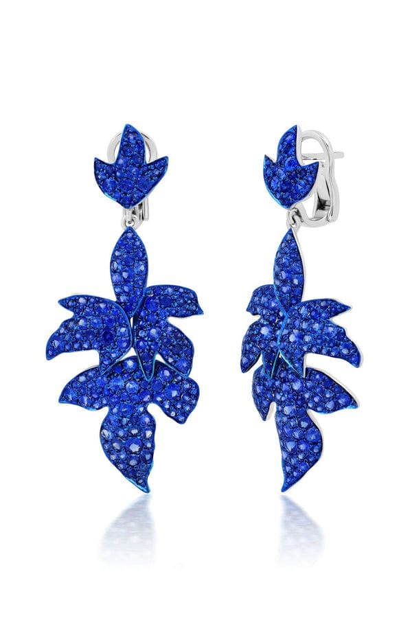 GRAZIELA-Blue Sapphire Folha Earrings-WHITE GOLD