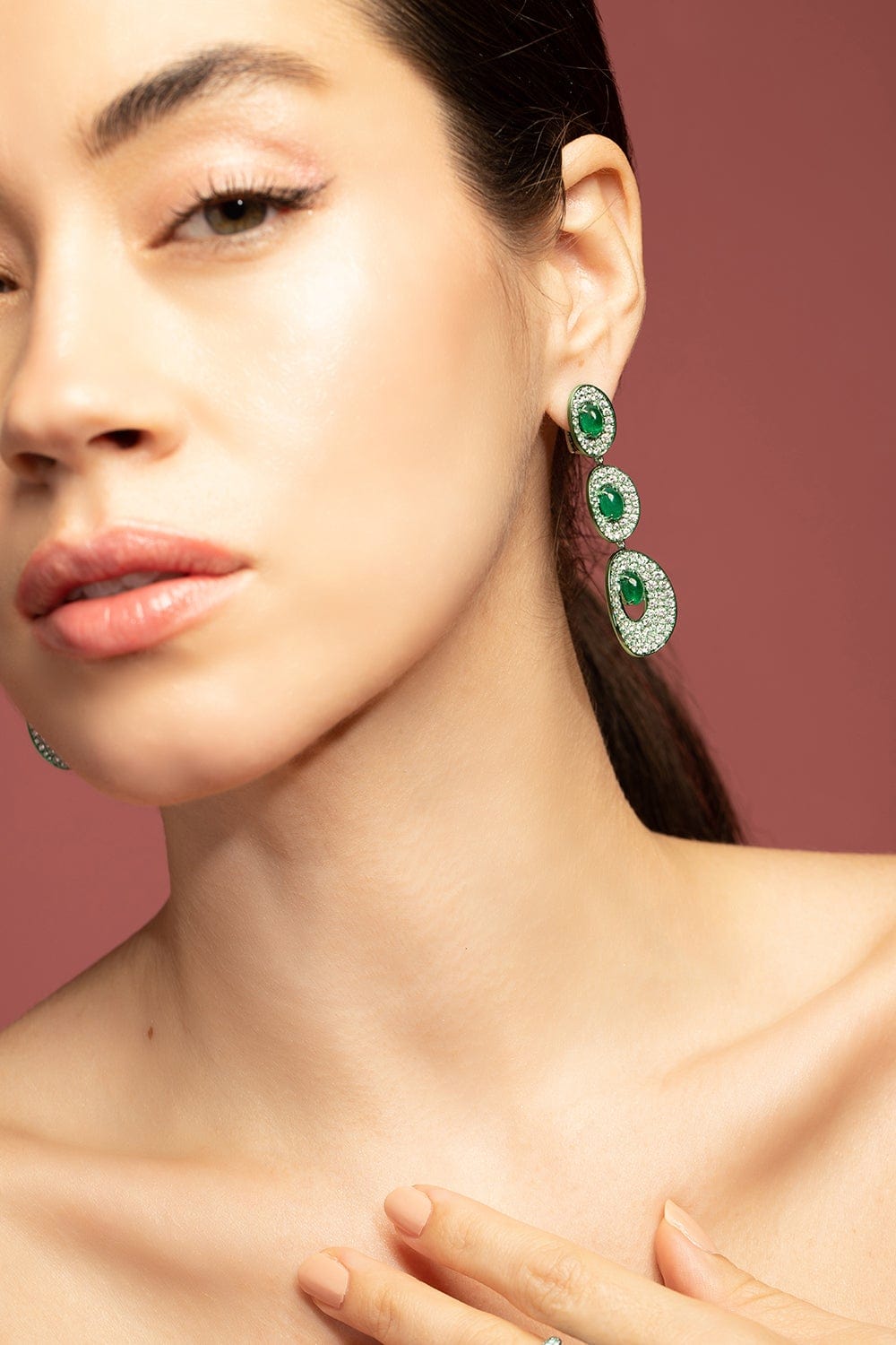GRAZIELA-Emerald and Diamond Drop Earrings-WHITE GOLD