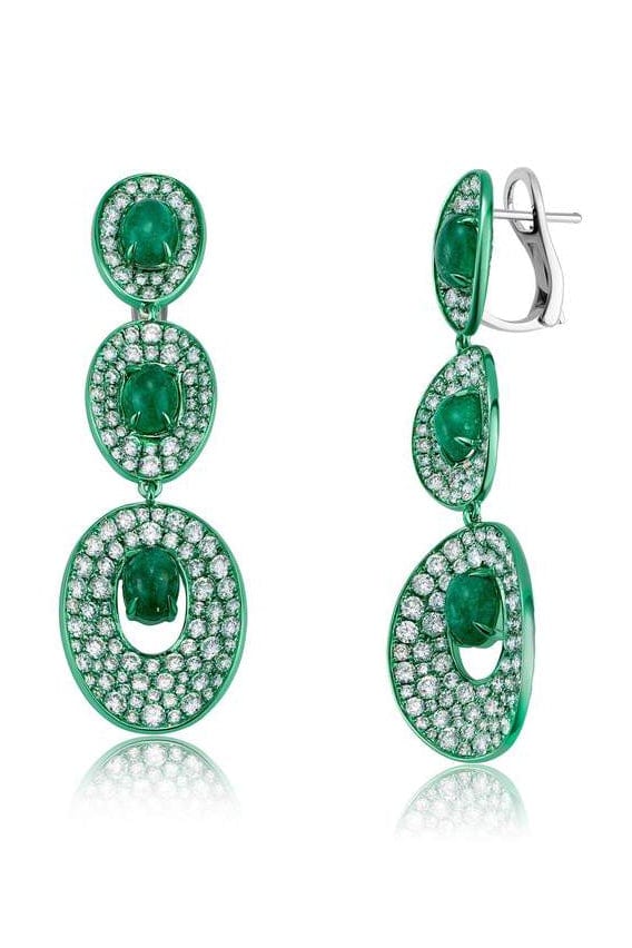 GRAZIELA-Emerald and Diamond Drop Earrings-WHITE GOLD