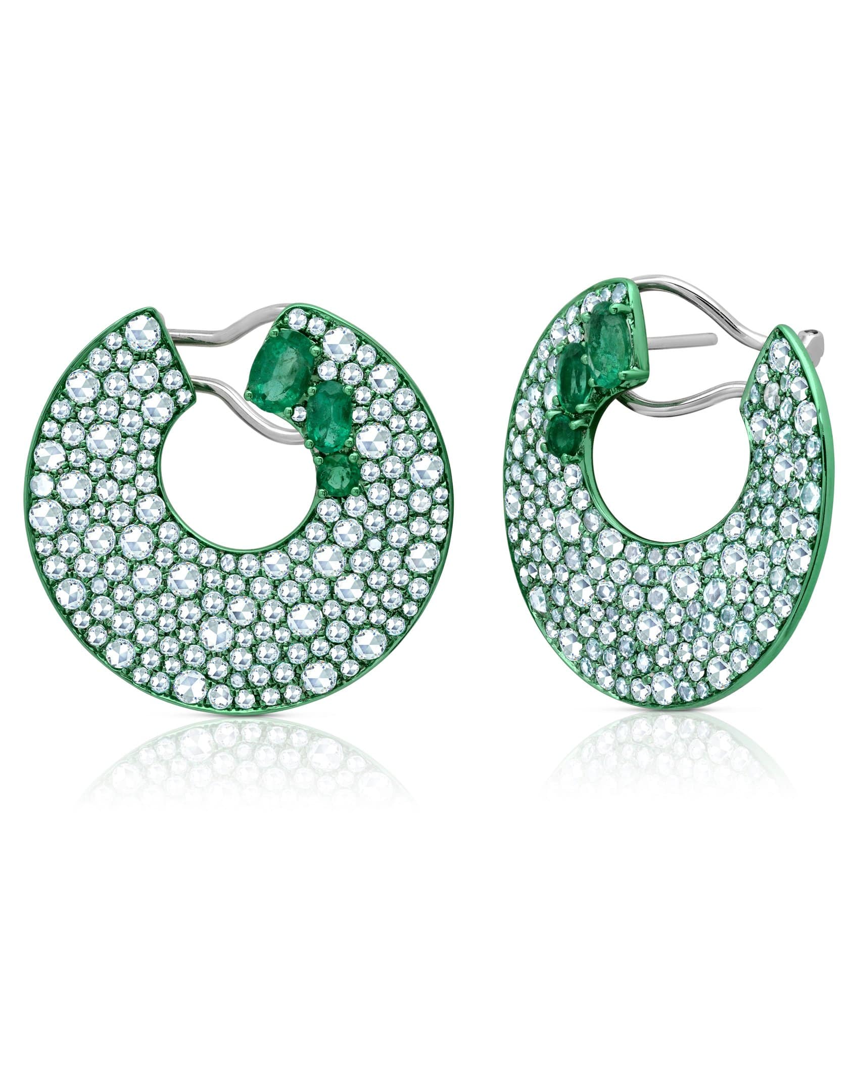 GRAZIELA-Emerald And Diamond Green Rhodium Earrings-WHITE GOLD