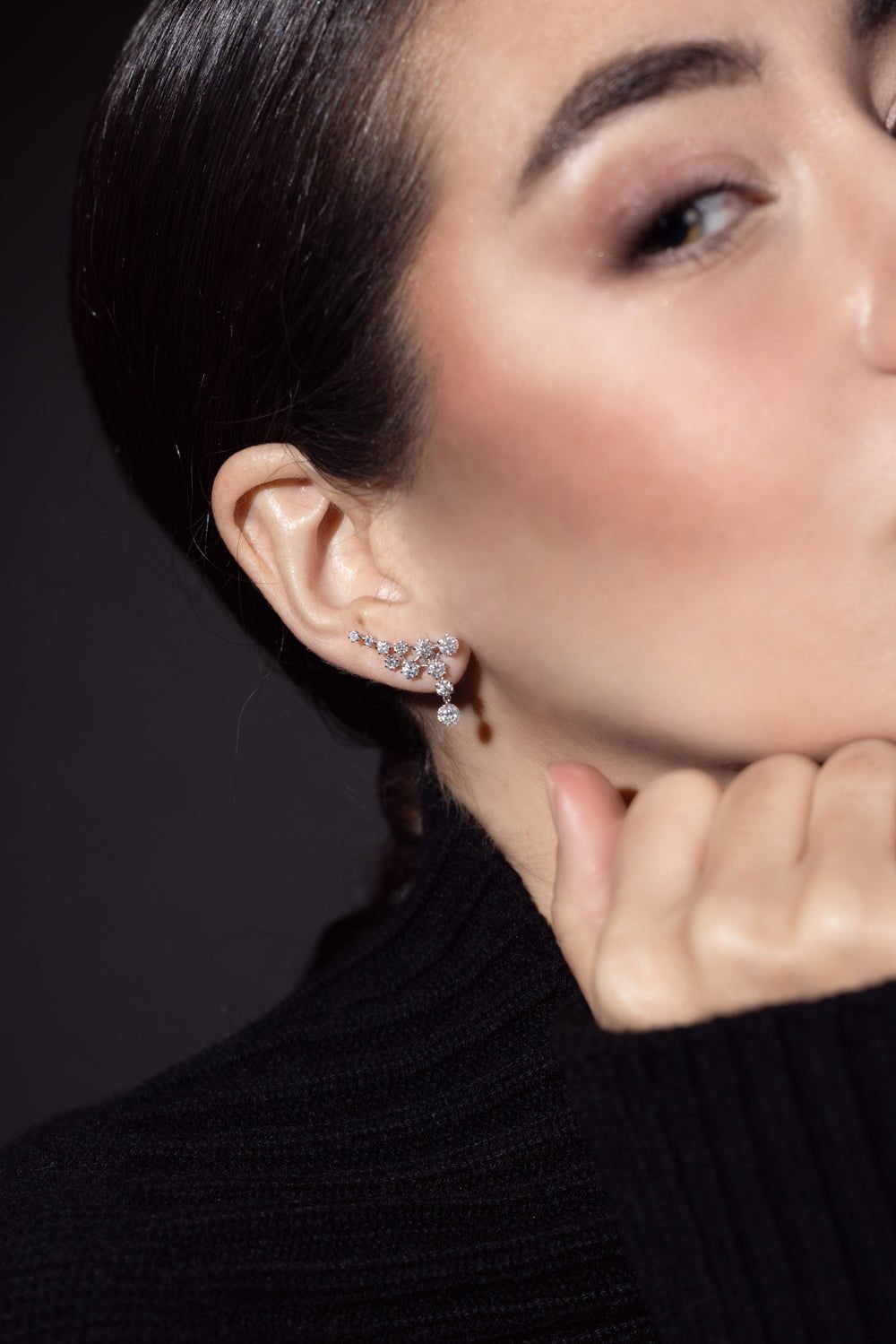 GRAZIELA-Floating Diamond Ear Climbers-WHITE GOLD