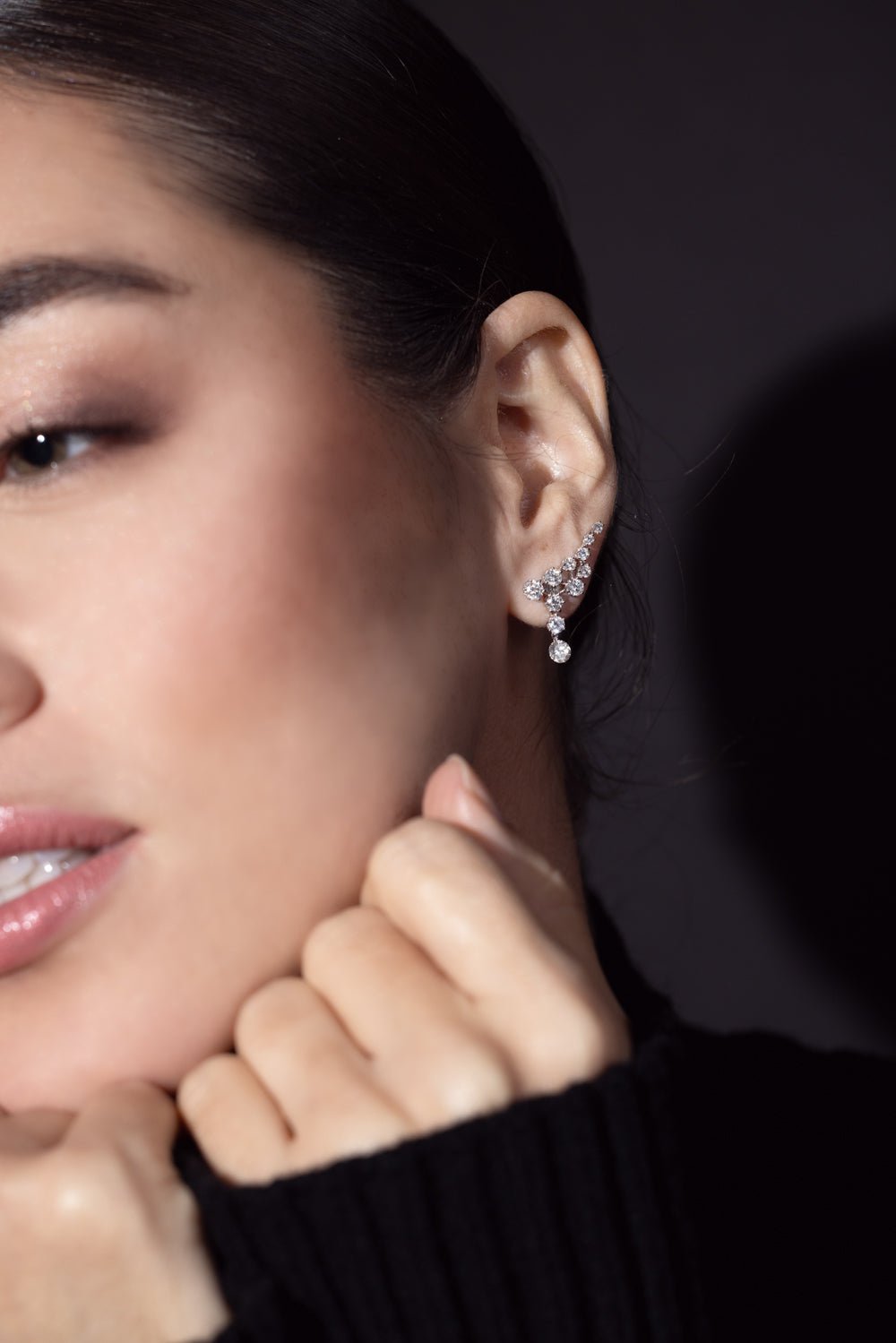 GRAZIELA-Floating Diamond Ear Climbers-WHITE GOLD