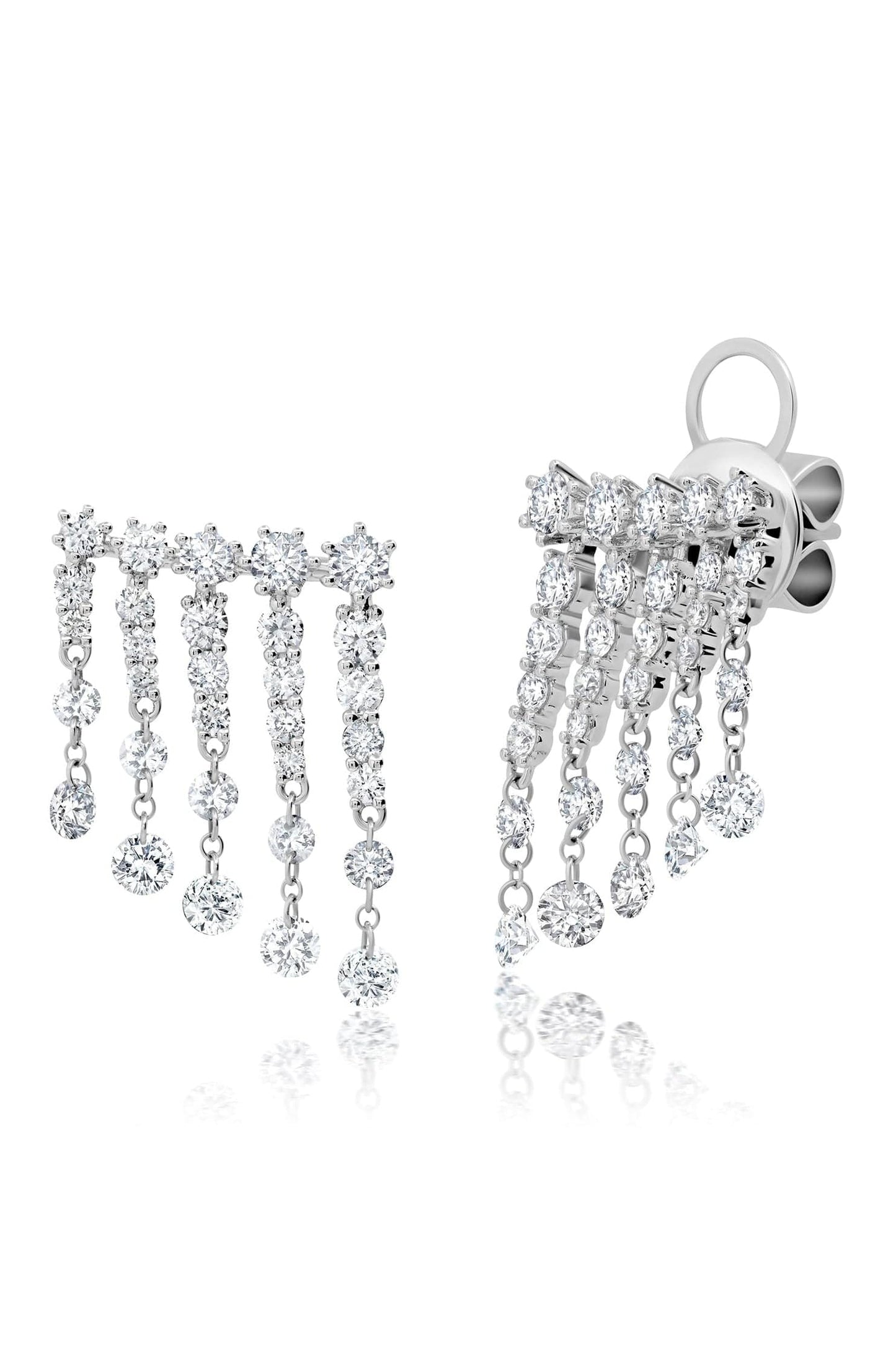 GRAZIELA-Floating Diamond Fringe Earrings-WHITE GOLD