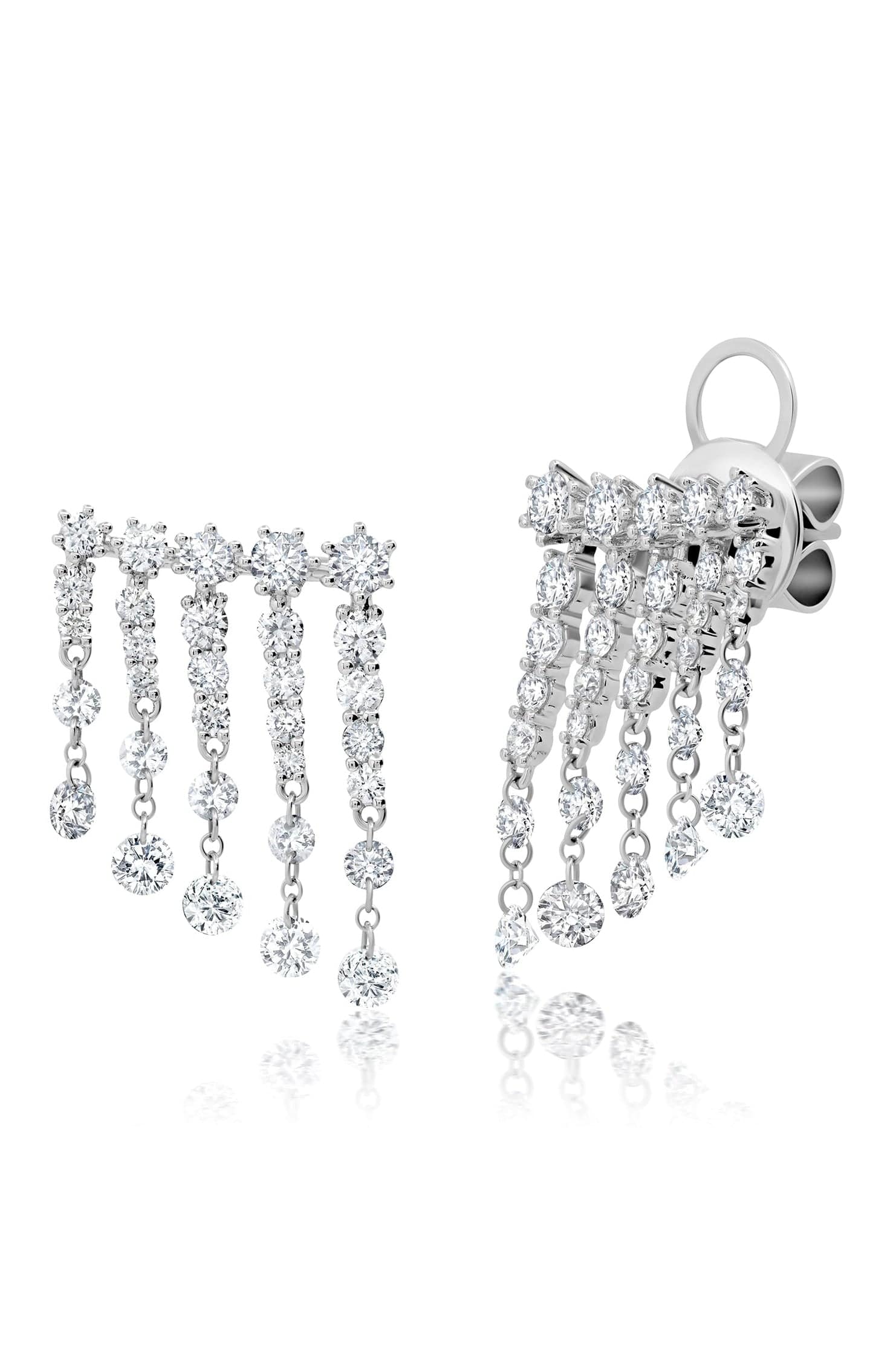 GRAZIELA-Floating Diamond Fringe Earrings-WHITE GOLD