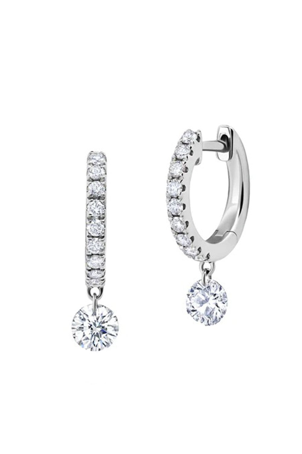 GRAZIELA-Floating Diamond Huggies-WHITE GOLD
