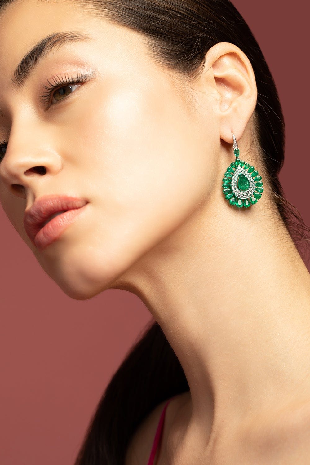 GRAZIELA-Green Rhodium Emerald & Diamond Earrings-WHITE GOLD