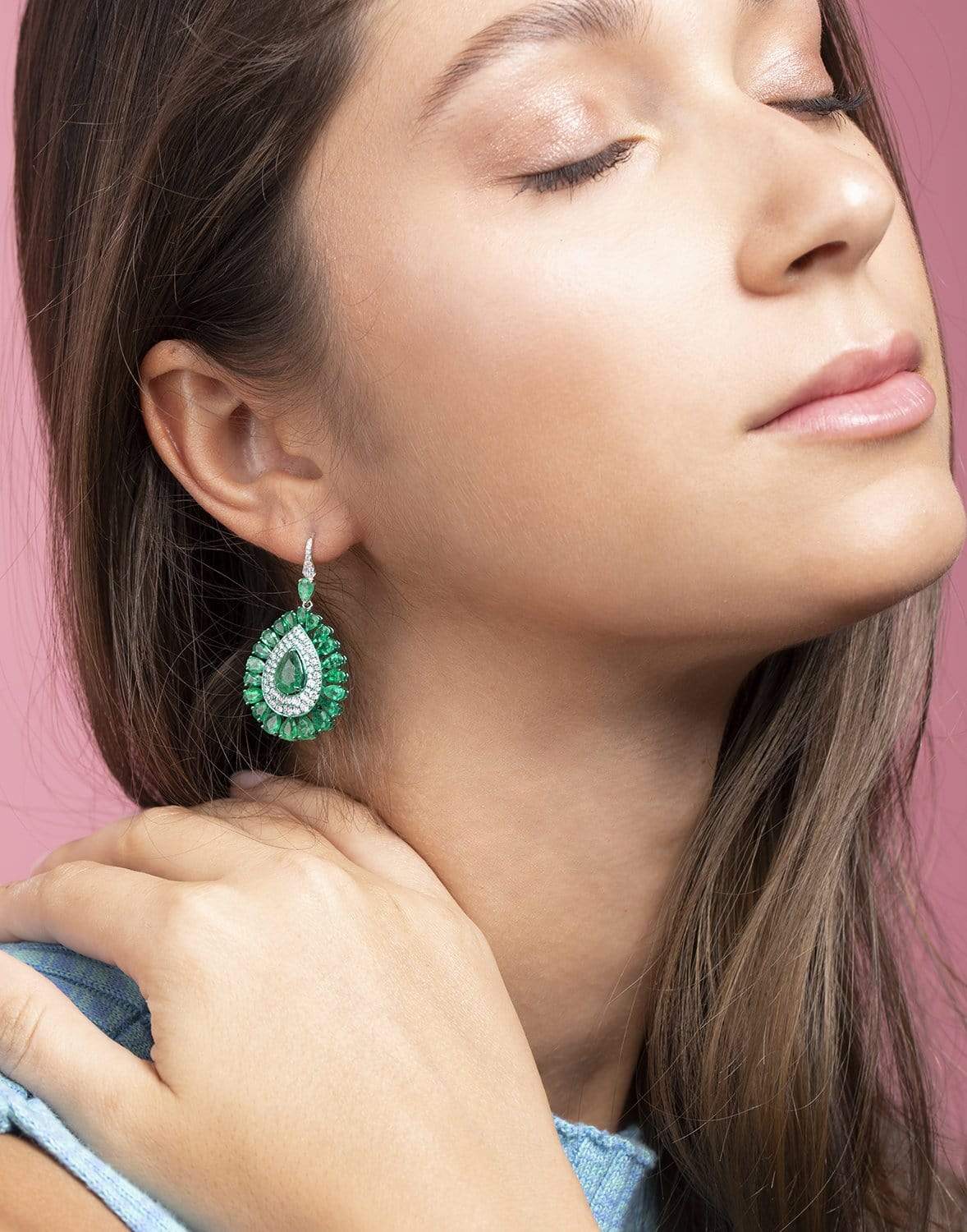 GRAZIELA-Green Rhodium Emerald & Diamond Earrings-WHITE GOLD