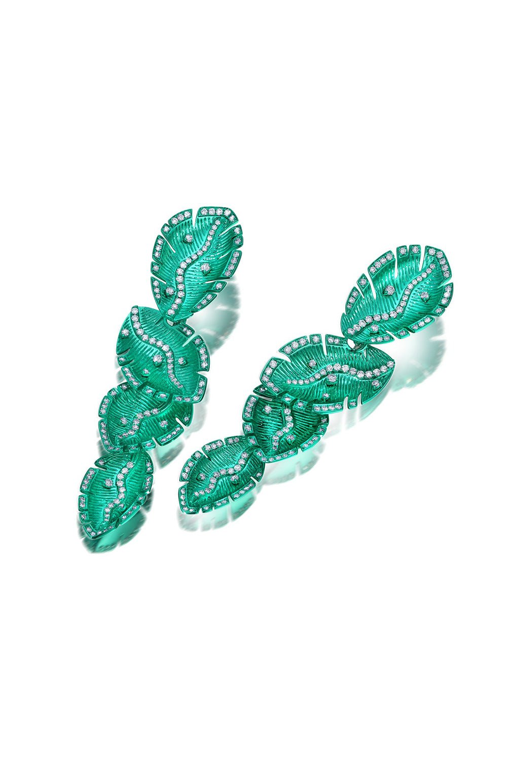 GRAZIELA-Green Rhodium Quatro Folha Drop Earrings-WHITE GOLD