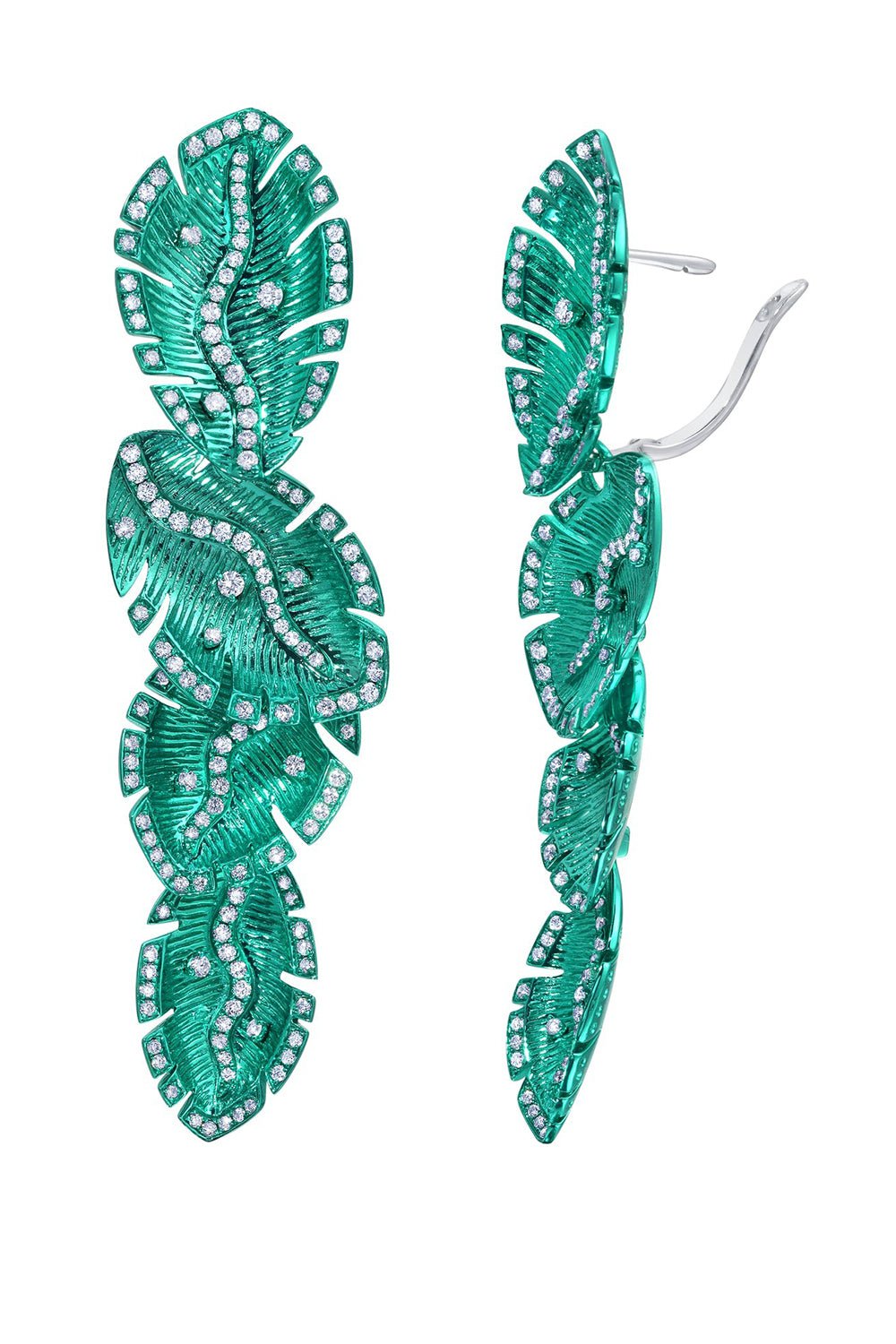 GRAZIELA-Green Rhodium Quatro Folha Drop Earrings-WHITE GOLD