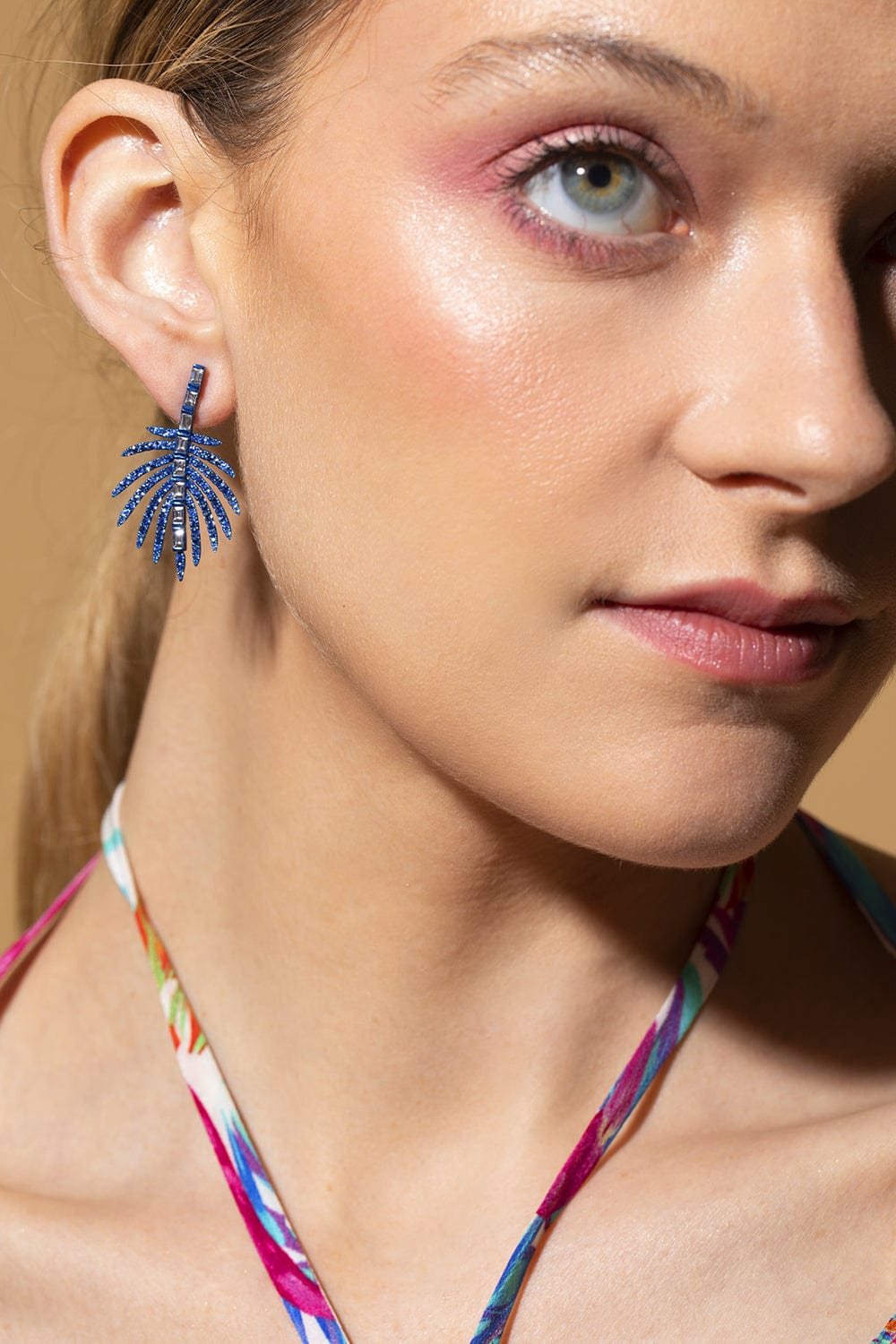 GRAZIELA-Palmeira Blue Sapphire Earrings-WHITE GOLD
