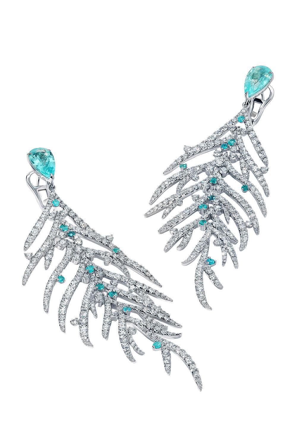 Paraiba Tourmaline Diamond Folha Earrings-WHITE GOLD-JEWELRYFINE JEWELEARRING-GRAZIELA