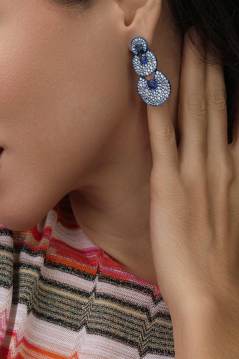 Sapphire Three Drop Earrings-WHITE GOLD-JEWELRYFINE JEWELEARRING-GRAZIELA