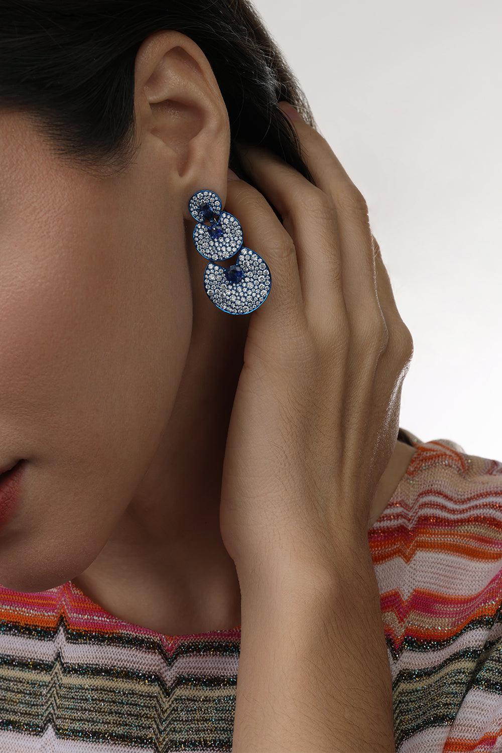 Sapphire Three Drop Earrings-WHITE GOLD-JEWELRYFINE JEWELEARRING-GRAZIELA