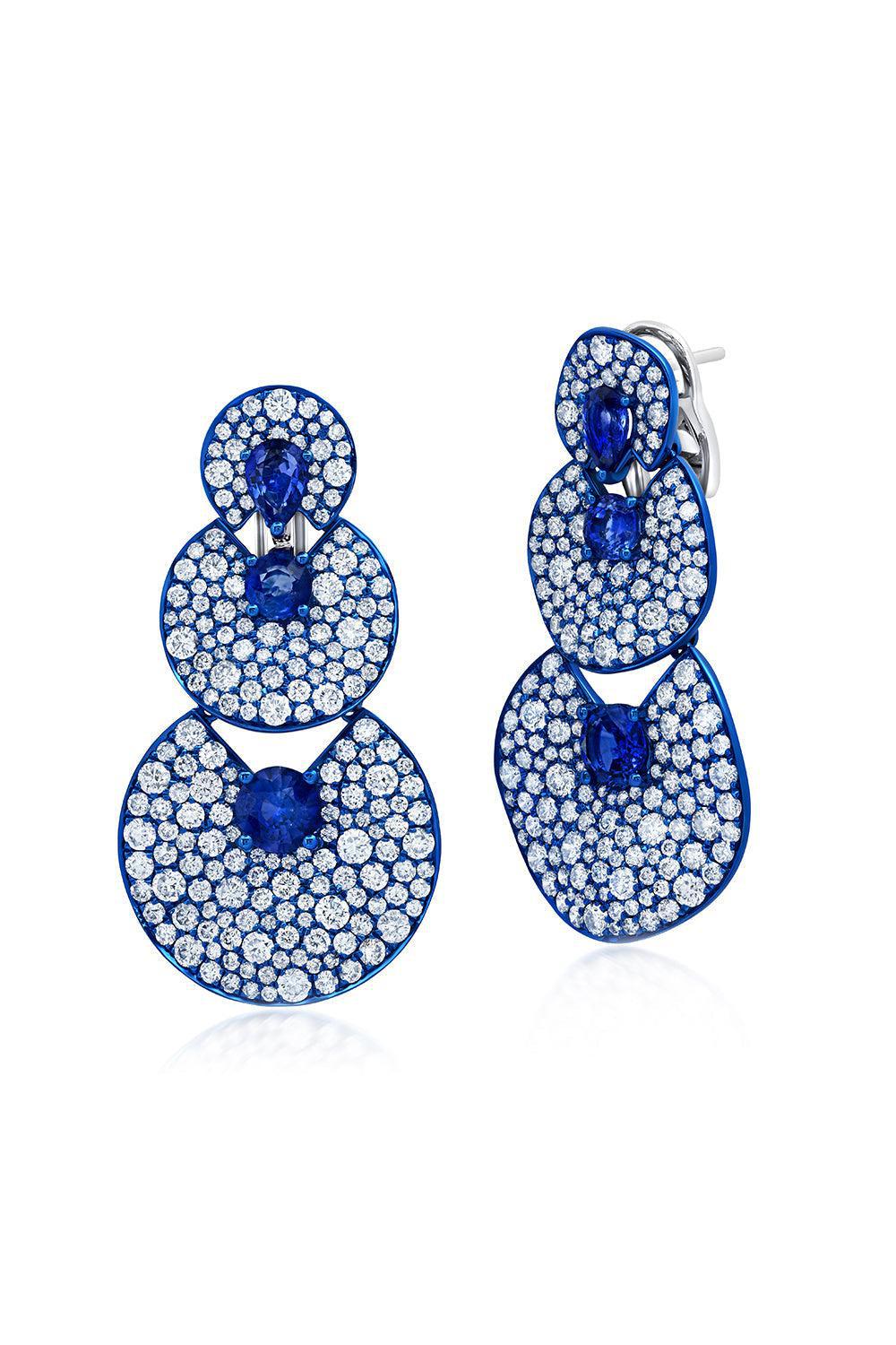 GRAZIELA-Sapphire Three Drop Earrings-WHITE GOLD