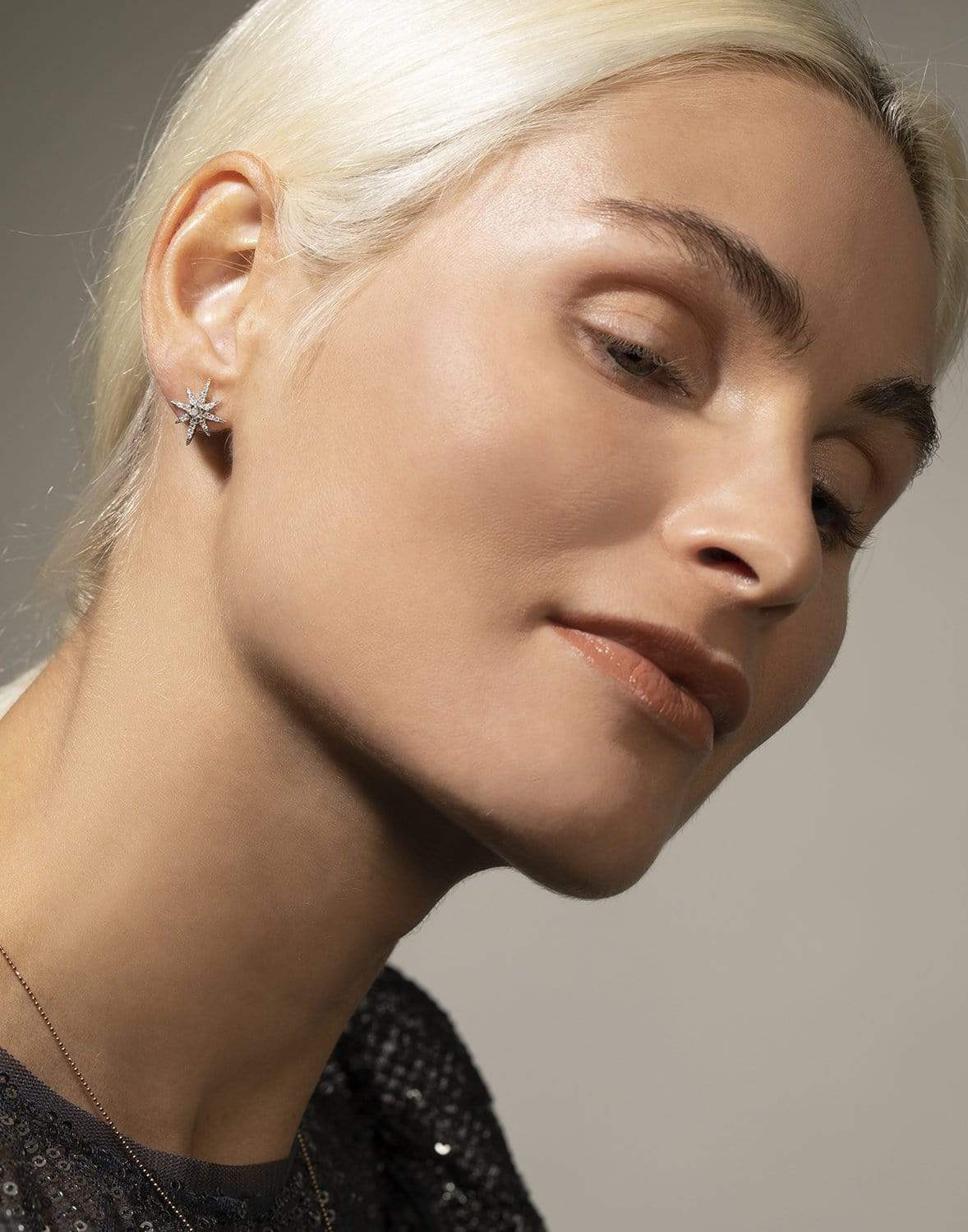 GRAZIELA-Starburst Stud Earrings-WHITE GOLD