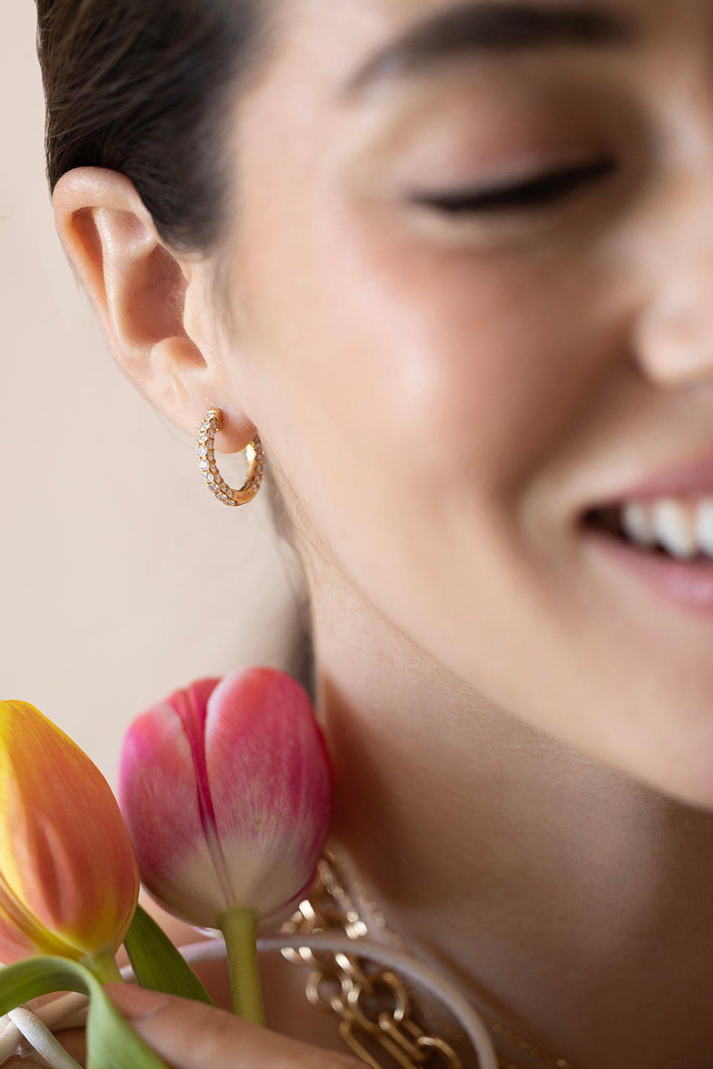 GRAZIELA-Diamond 3 Sided Hoop Earrings-YELLOW GOLD
