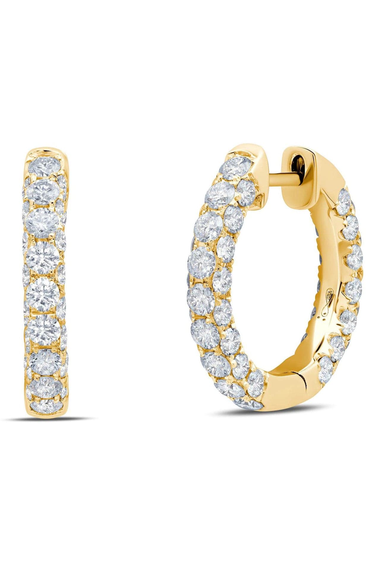 GRAZIELA-Diamond 3 Sided Hoop Earrings-YELLOW GOLD
