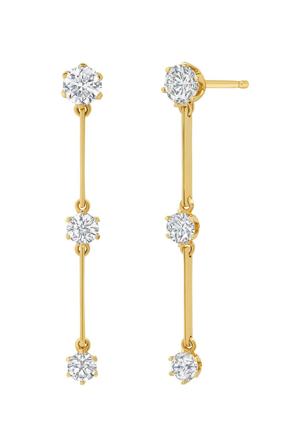 GRAZIELA-Floating Diamond Triple Drop Earrings-YELLOW GOLD