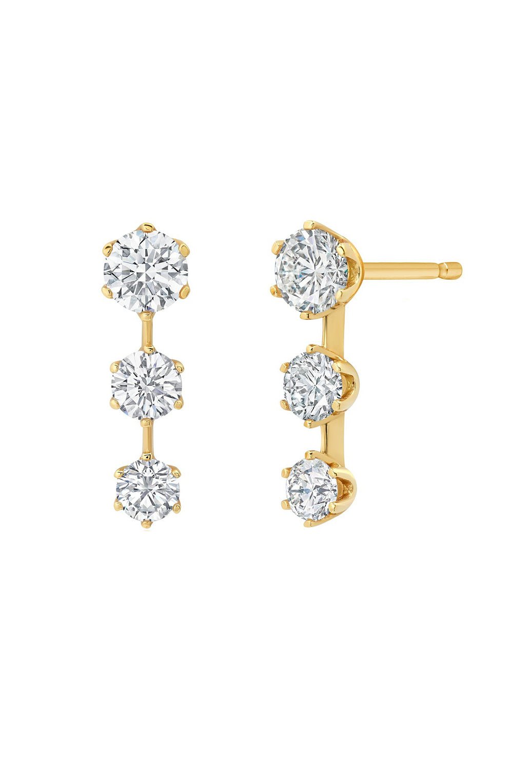 GRAZIELA-Floating Diamond Triple Earrings-YELLOW GOLD