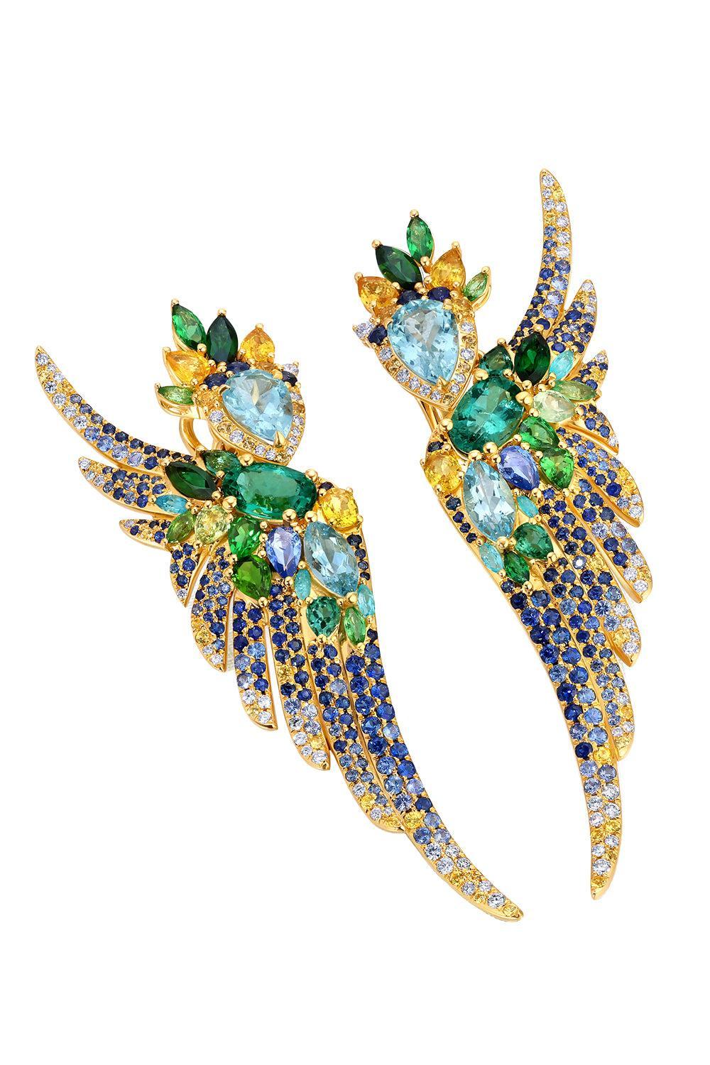 Multi Gemstone Pássaro Earrings-YELLOW GOLD-JEWELRYFINE JEWELEARRING-GRAZIELA