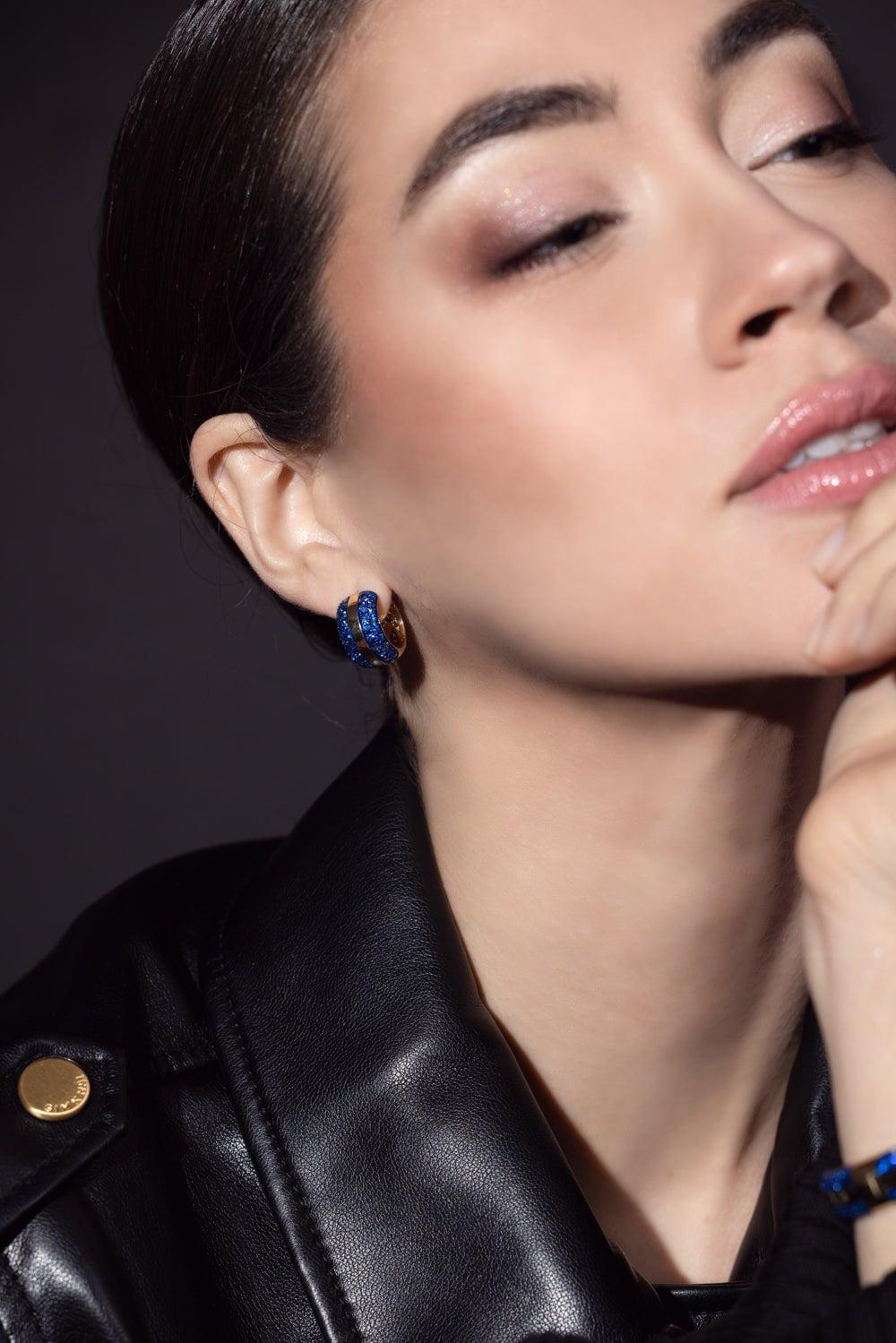 GRAZIELA-Ouro Blue Sapphire Hoop Earrings-YELLOW GOLD
