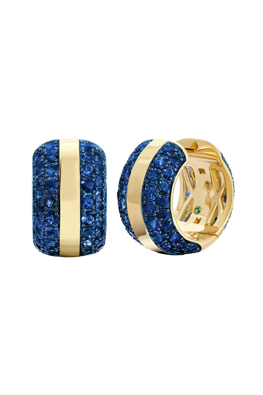 GRAZIELA-Ouro Blue Sapphire Hoop Earrings-YELLOW GOLD