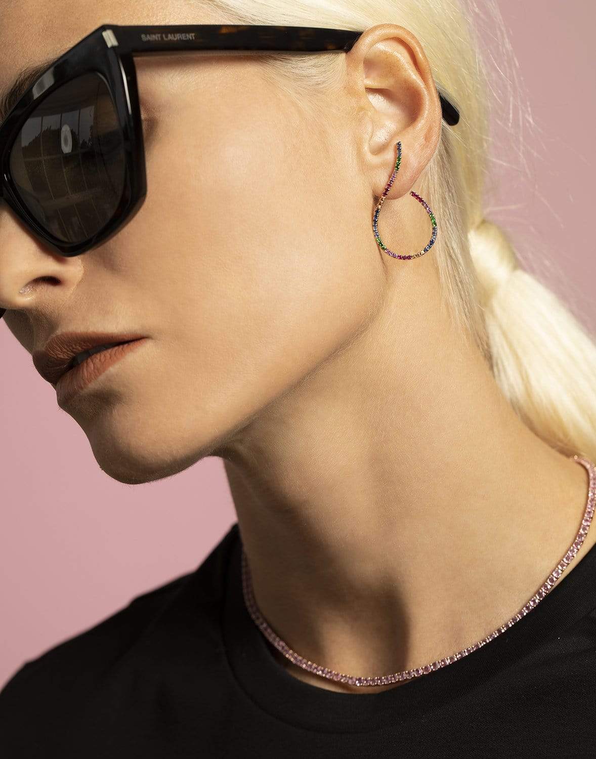 GRAZIELA-Rainbow Sapphire Swirl Earrings-YELLOW GOLD