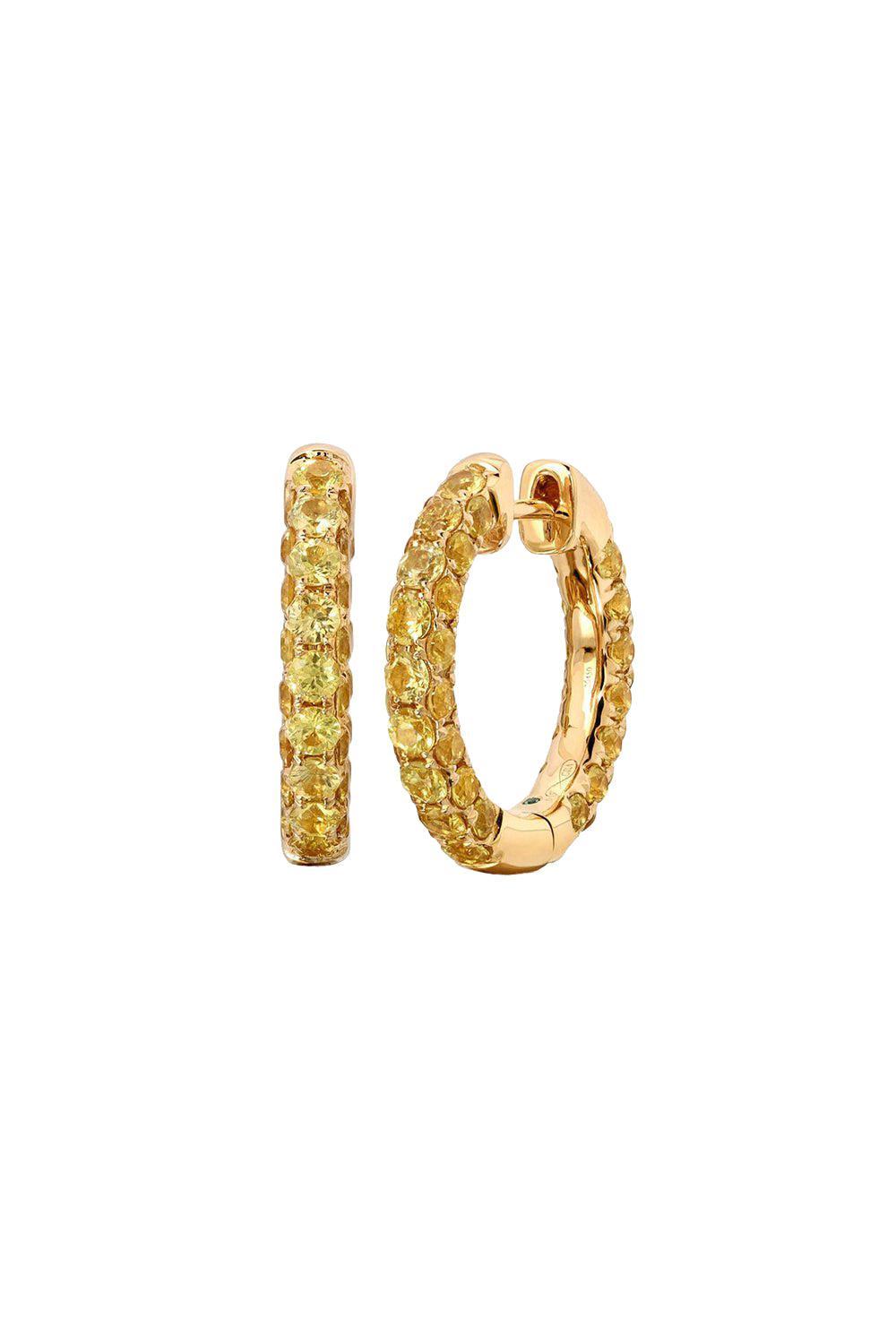 Yellow Sapphire 3 Sided Hoop Earrings-YELLOW GOLD-JEWELRYFINE JEWELEARRING-GRAZIELA