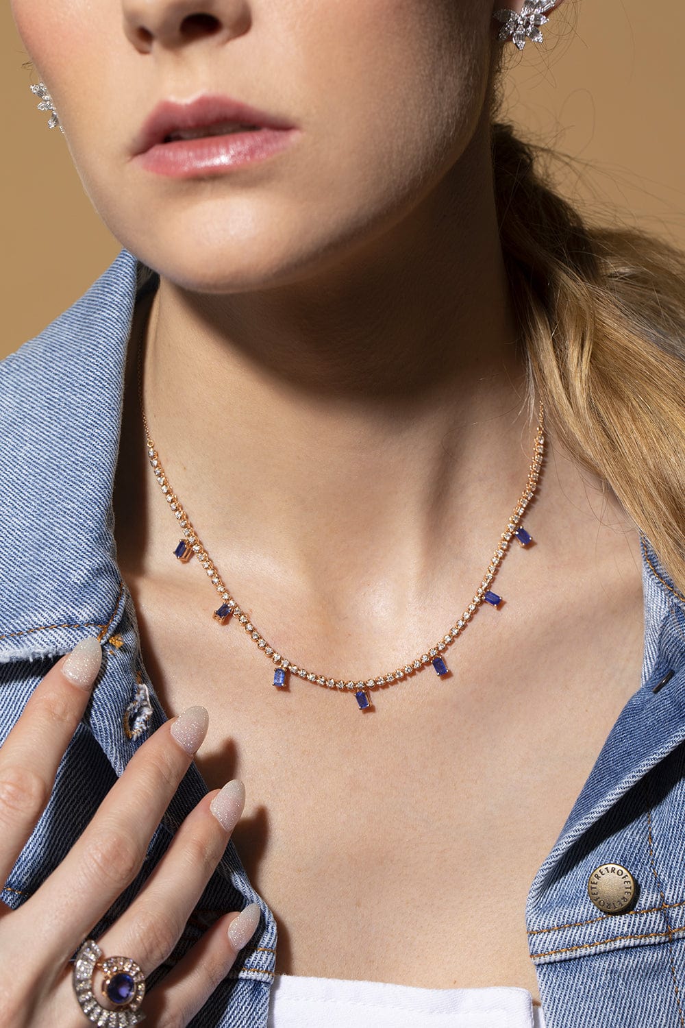 GRAZIELA-Blue Sapphire Floating Necklace-ROSE GOLD