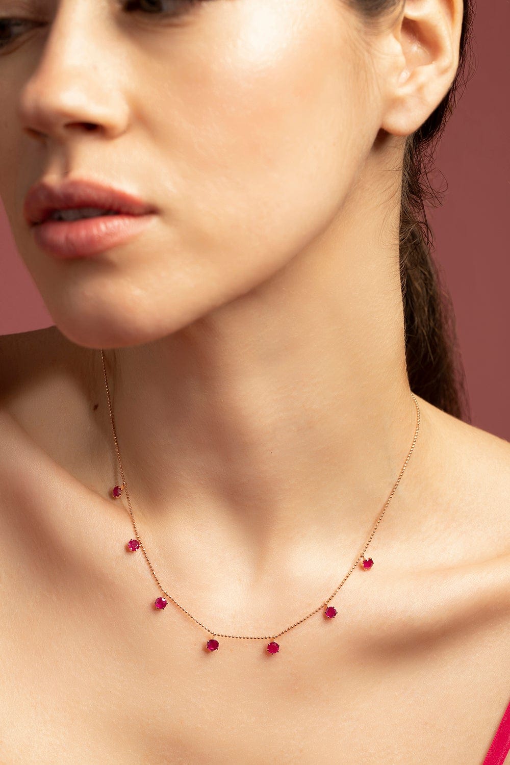 GRAZIELA-Floating Ruby Necklace-ROSE GOLD