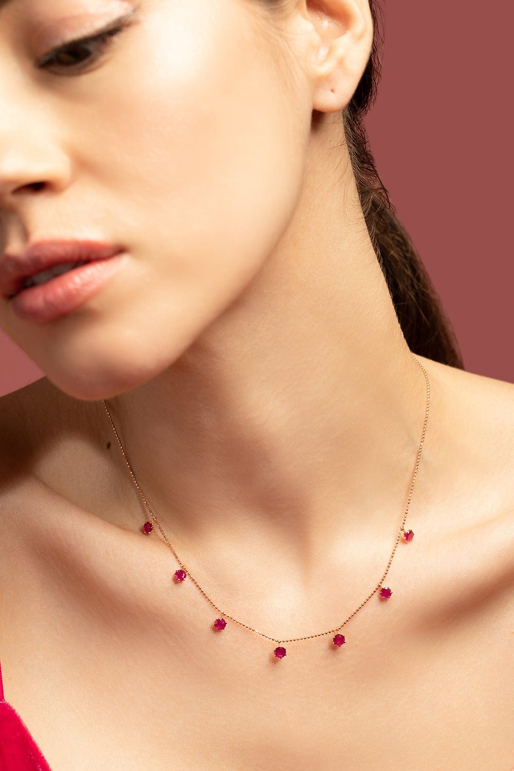 GRAZIELA-Floating Ruby Necklace-ROSE GOLD