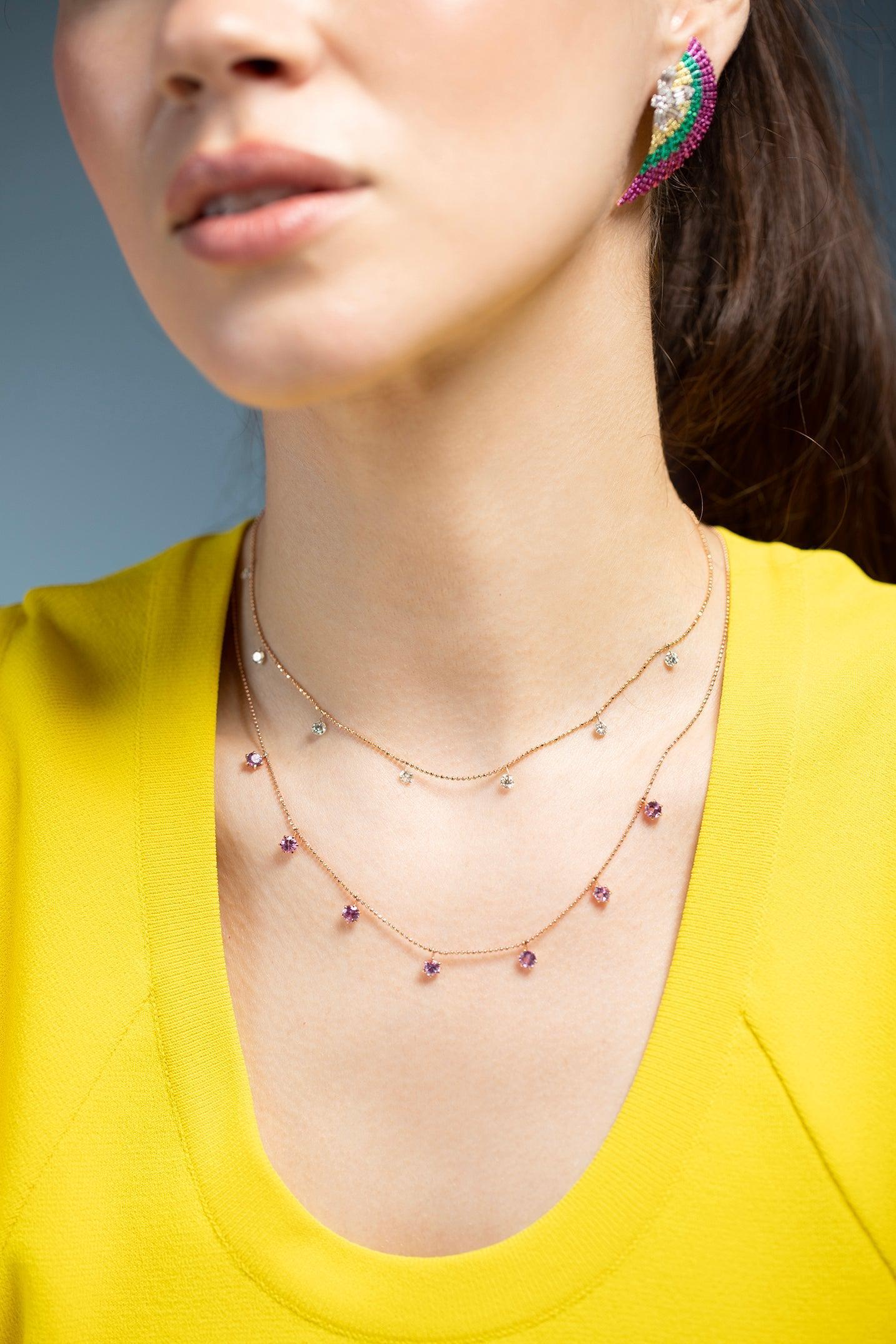 GRAZIELA-Medium Floating Pink Sapphire Necklace-ROSE GOLD