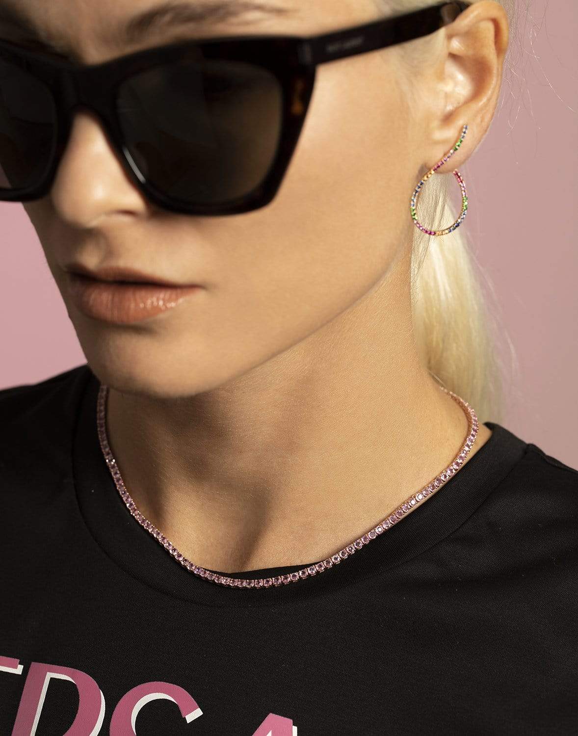 GRAZIELA-Pink Sapphire Tennis Necklace-ROSE GOLD