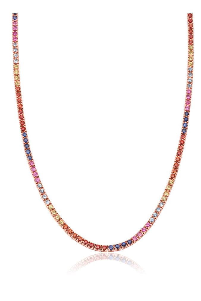 GRAZIELA-Rainbow Sapphire Tennis Necklace-ROSE GOLD