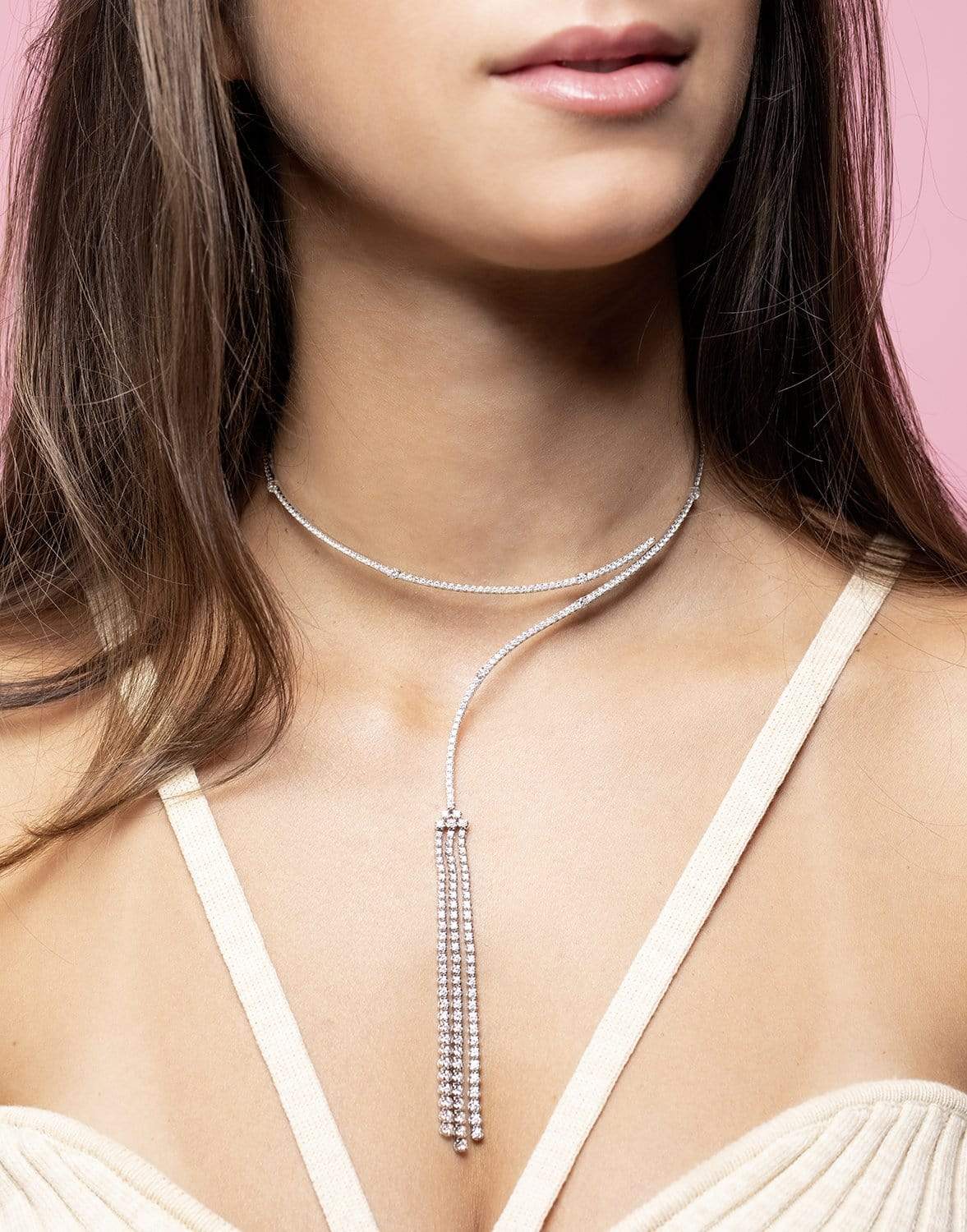 GRAZIELA-Diamond Collar Lariat Necklace-WHITE GOLD