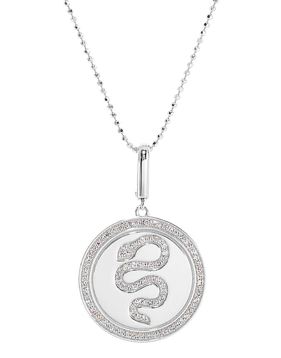 GRAZIELA-Diamond Snake Circle Pendant Necklace-WHITE GOLD