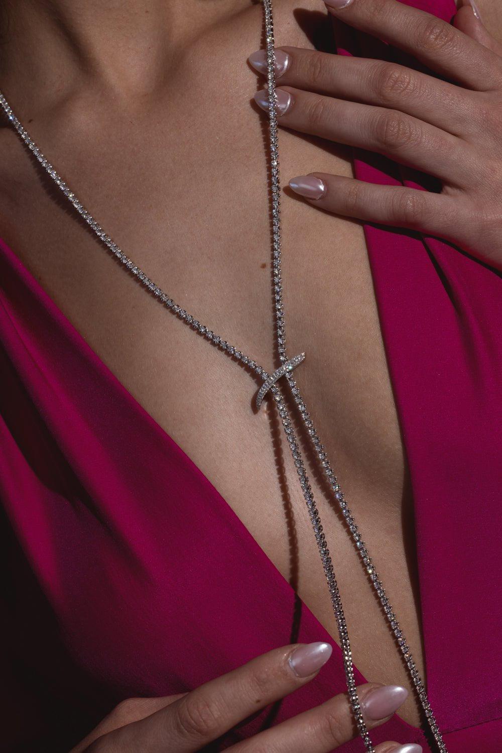 GRAZIELA-Mega Swirl Lariat Necklace-WHITE GOLD