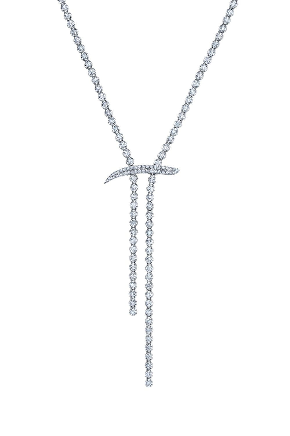 GRAZIELA-Mega Swirl Lariat Necklace-WHITE GOLD
